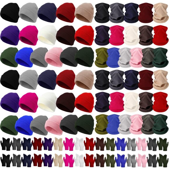 96-Piece Winter Hat Gloves Scarf Set Bulk Knit Fleece Adult Unisex main image 8